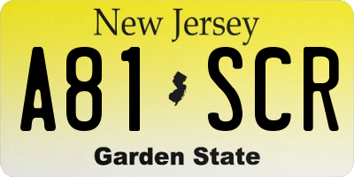 NJ license plate A81SCR
