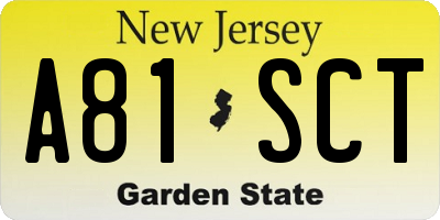 NJ license plate A81SCT