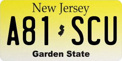 NJ license plate A81SCU
