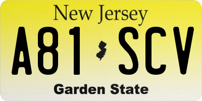 NJ license plate A81SCV