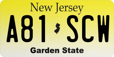 NJ license plate A81SCW
