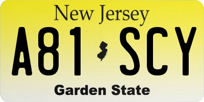 NJ license plate A81SCY