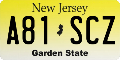 NJ license plate A81SCZ