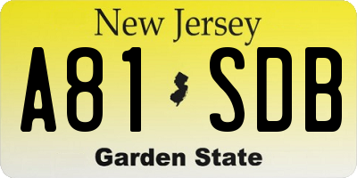 NJ license plate A81SDB