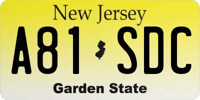NJ license plate A81SDC