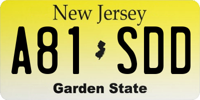 NJ license plate A81SDD