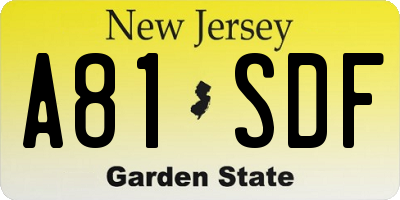NJ license plate A81SDF