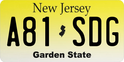 NJ license plate A81SDG
