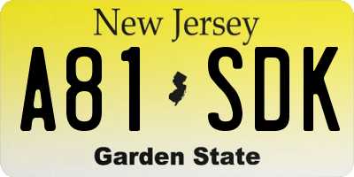 NJ license plate A81SDK