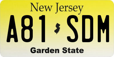 NJ license plate A81SDM