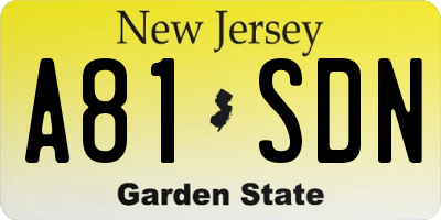 NJ license plate A81SDN