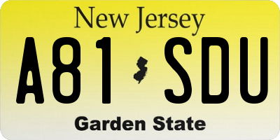 NJ license plate A81SDU