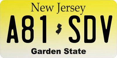 NJ license plate A81SDV