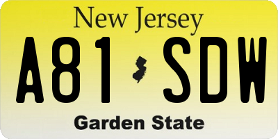 NJ license plate A81SDW