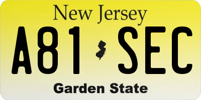 NJ license plate A81SEC