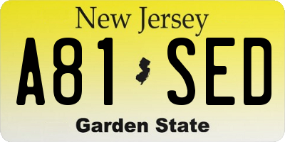 NJ license plate A81SED