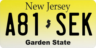 NJ license plate A81SEK