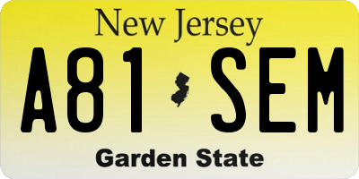 NJ license plate A81SEM