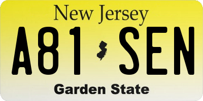 NJ license plate A81SEN
