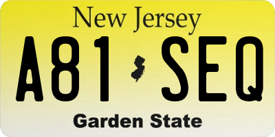NJ license plate A81SEQ
