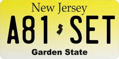 NJ license plate A81SET