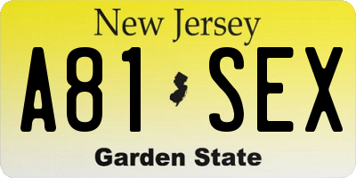 NJ license plate A81SEX