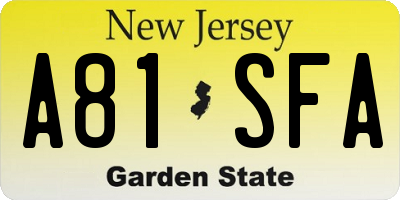 NJ license plate A81SFA