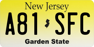 NJ license plate A81SFC