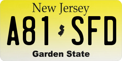 NJ license plate A81SFD