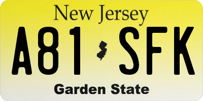 NJ license plate A81SFK