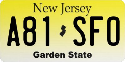 NJ license plate A81SFO