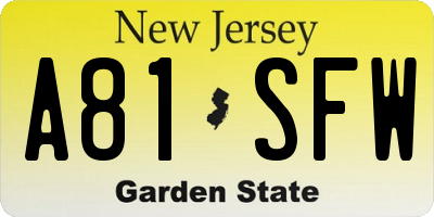 NJ license plate A81SFW