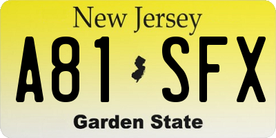 NJ license plate A81SFX