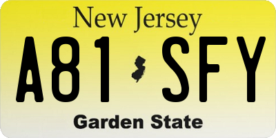 NJ license plate A81SFY