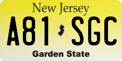 NJ license plate A81SGC