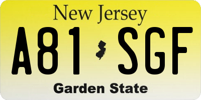 NJ license plate A81SGF