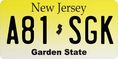 NJ license plate A81SGK