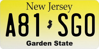 NJ license plate A81SGO