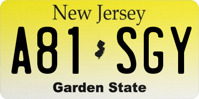NJ license plate A81SGY