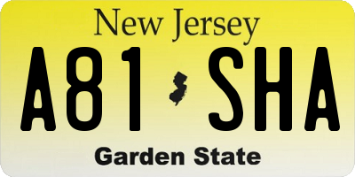 NJ license plate A81SHA