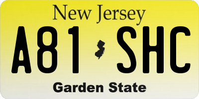 NJ license plate A81SHC