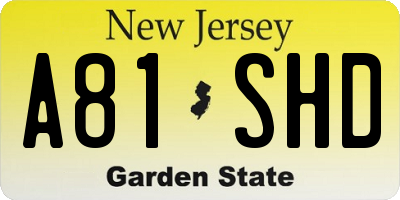 NJ license plate A81SHD