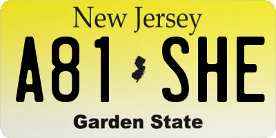 NJ license plate A81SHE