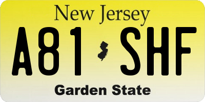 NJ license plate A81SHF