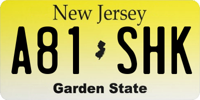 NJ license plate A81SHK