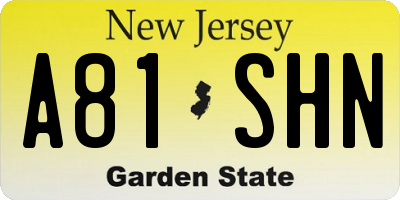 NJ license plate A81SHN
