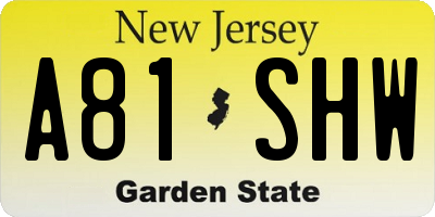 NJ license plate A81SHW