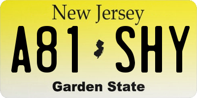 NJ license plate A81SHY