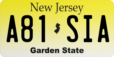 NJ license plate A81SIA