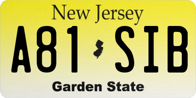 NJ license plate A81SIB